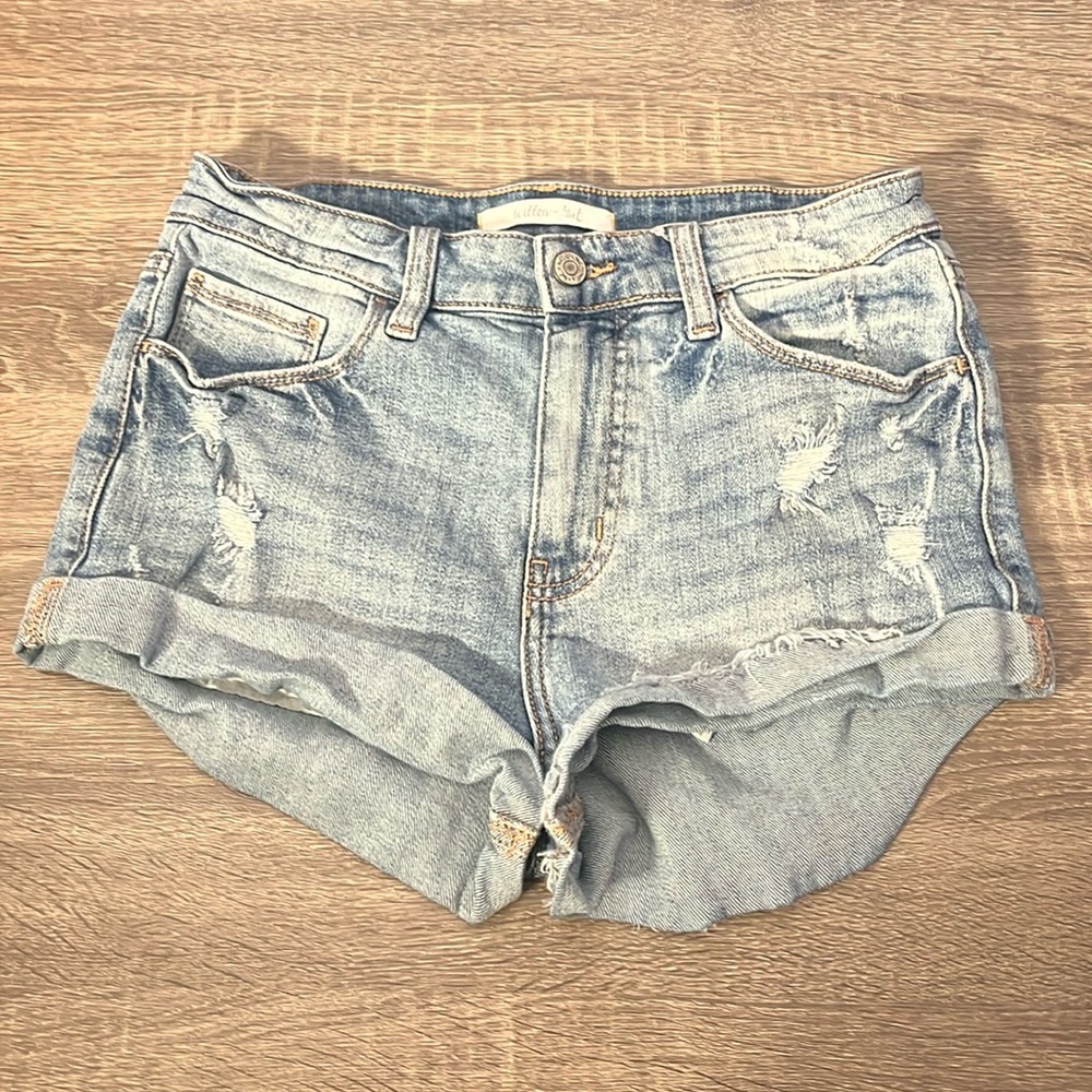 Willow and Root Distressed Light Wash Blue Jean Shorts